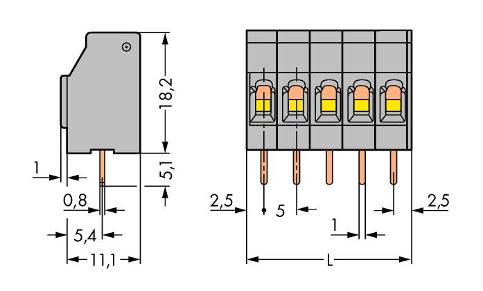 WAGO 740-103/000-021 Federkraftklemmblock 2.50mm² Polzahl 3 Lichtgrau 300St.