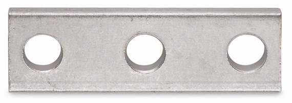 Metallplatte mit drei gleichmäßig verteilten Löchern in einer Reihe.