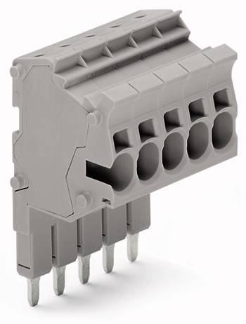 Grauer fünfpoliger Steckverbinder. Geeignet für elektronische Anwendungen zur Leitungsbefestigung und -verbindung.