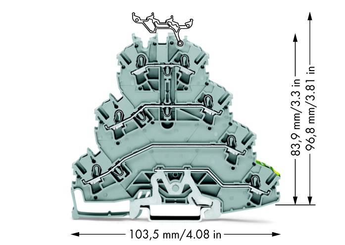 WAGO 2002-4127 Vierstock-Durchgangsklemme 5.20 mm Zugfeder Belegung: L1, L2, L3, PE Grau 25 St.