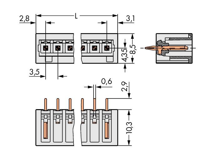 WAGO Stiftgehäuse-Platine 734 Polzahl Gesamt 6 Rastermaß: 3.50 mm 734-136/100-000 100 St.