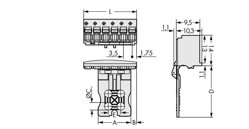 WAGO Stiftgehäuse-Platine 2091 Polzahl Gesamt 6 Rastermaß: 3.50 mm 2091-1106/002-1000 50 St.