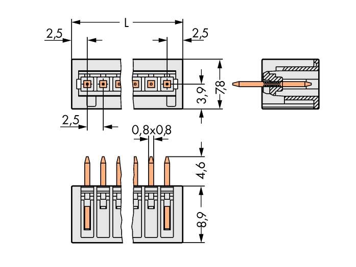 WAGO Stiftgehäuse-Kabel 733 Polzahl Gesamt 6 Rastermaß: 2.50mm 733-336 200St.