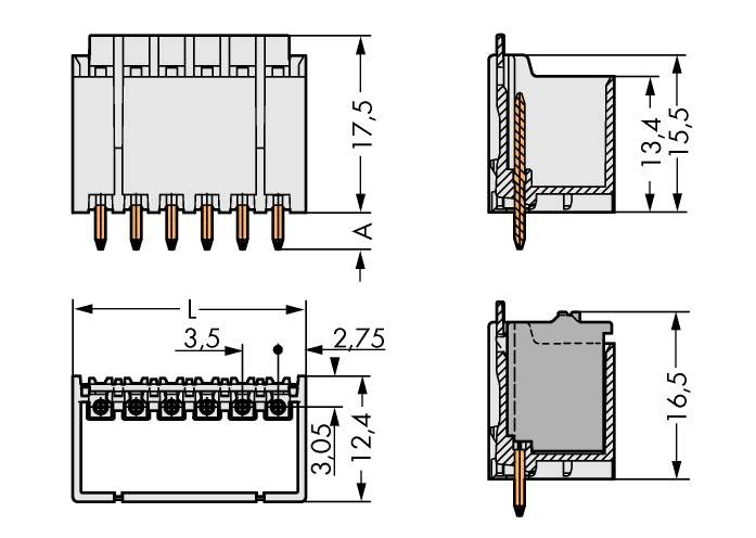 WAGO Stiftgehäuse-Platine 2091 Polzahl Gesamt 8 Rastermaß: 3.50mm 2091-1408-100 100St.