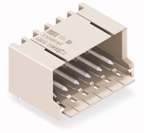 Ein rechteckiger Steckverbinder mit mehreren Metallpins zeigt die Seite mit den Pins nach vorne. Geeignet für elektronische Verbindungen.