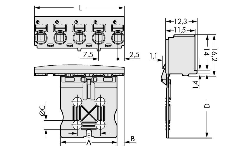 WAGO Stiftgehäuse-Platine 2092 Polzahl Gesamt 5 Rastermaß: 7.50mm 2092-3105/002-000 100St.