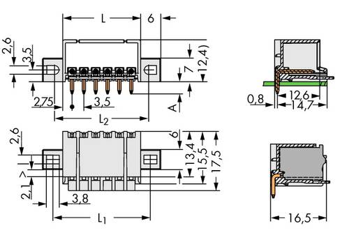 WAGO Stiftgehäuse-Platine 2091 Polzahl Gesamt 12 Rastermaß: 3.50 mm 2091-1432/205-000 100 St.