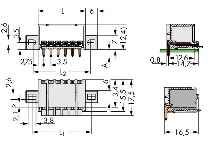 WAGO Stiftgehäuse-Platine 2091 Polzahl Gesamt 4 Rastermaß: 3.50 mm 2091-1424/005-000 200 St.