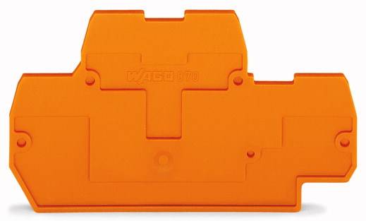 Orange Kunststoff-Abdeckhaube mit Beschriftung 'WAGO 810', rechteckig mit mehreren Aussparungen, wird als Abdeckung in Elektroinstallationen verwendet.