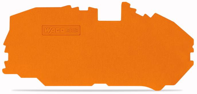 Eine orangefarbene Kunststoffabdeckung, auf der 'WAGO 2016' eingeprägt ist.