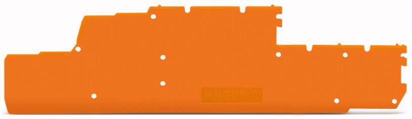 Oranges Kunststoffteil mit unregelmäßiger Form, möglicherweise ein Schutz- oder Abdeckelement für ein technisches Gerät oder eine Maschine.