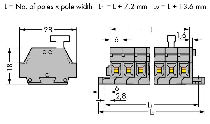 WAGO 261-425/331-000 Klemmenleiste 6mm Zugfeder Belegung: L Grau 50St.