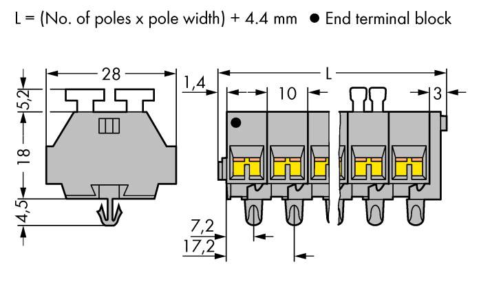 WAGO 261-257/342-000 Klemmenleiste 10mm Zugfeder Belegung: L Grau 50St.