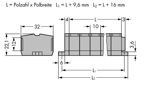 WAGO 264-205 Klemmenleiste 10 mm Zugfeder Belegung: L Grau 50 St.
