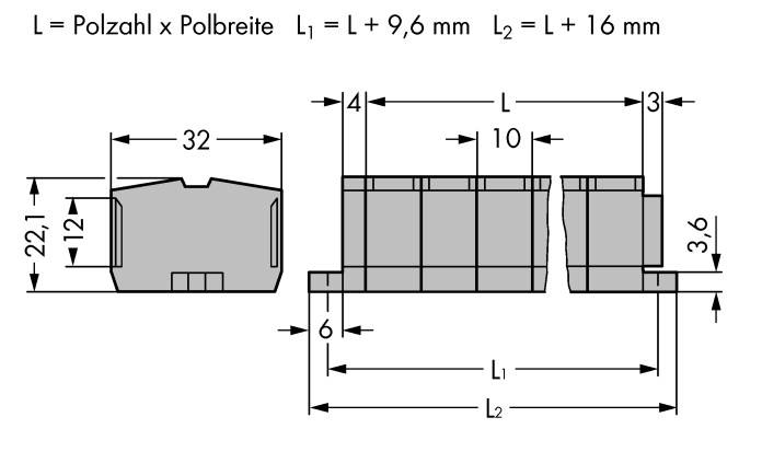WAGO 264-206 Klemmenleiste 10 mm Zugfeder Belegung: L Grau 50 St.