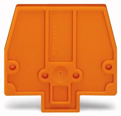 Oranges Abdeckelement mit zwei seitlichen Öffnungen und strukturierten Details, genutzt in Elektroinstallationen.