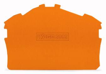 Orangefarbenes Kunststoffbauteil mit der Aufschrift 'WAGO 2002', vermutlich ein Element eines elektrischen Stecksystems.