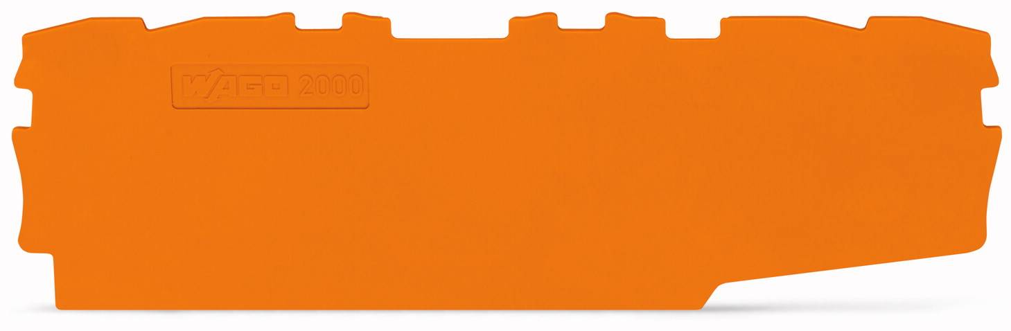 Oranger Abschlussdeckel ohne sichtbare Details, Form ähnlich einem unvollständigen Rechteck.