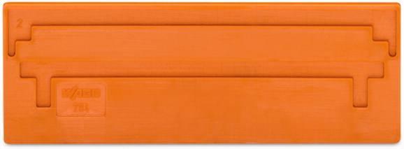 Ein rechteckiges, orangefarbenes Bauteil mit Ziffer '2' in der Ecke und einem erhabenen, gestuften Muster in der Mitte.