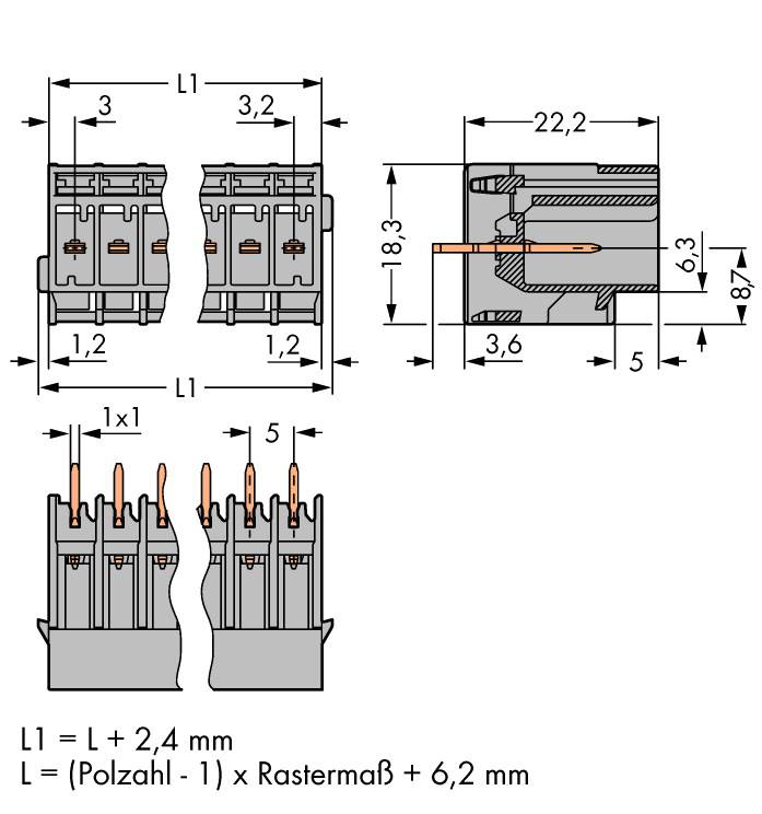 WAGO Buchsengehäuse-Platine 769 Polzahl Gesamt 4 Rastermaß: 5mm 769-634 50St.
