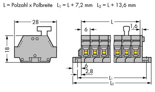 WAGO 261-424/331-000 Klemmenleiste 6 mm Zugfeder Belegung: L Grau 50 St.