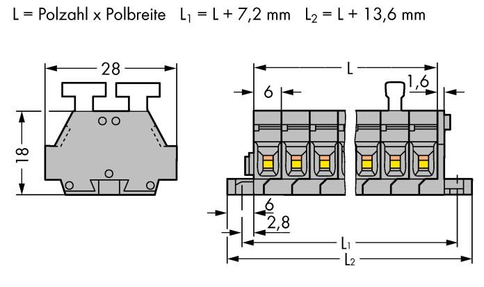 WAGO 261-424/341-000 Klemmenleiste 6mm Zugfeder Belegung: L Grau 50St.