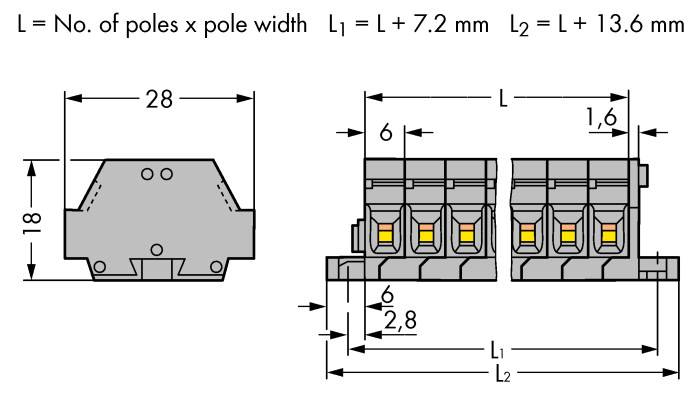 WAGO 261-425 Klemmenleiste 6mm Zugfeder Belegung: L Grau 50St.