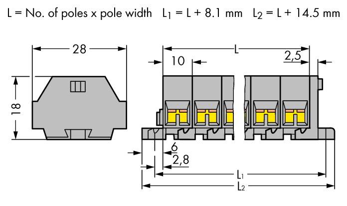 WAGO 261-209 Klemmenleiste 10mm Zugfeder Belegung: L Grau 25St.