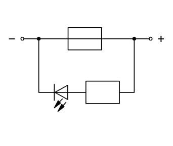 Schaltsymbol zeigt eine Diode in einer Schaltung mit einem Widerstand und einer Stromquelle. Diodenpfeil zeigt nach oben zum Widerstand.