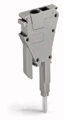 Ein grauer Kabelstecker mit Aufschrift 'WAGO 870', zeigt den Steckerstift und Gehäuse, vermutlich für elektrische Verbindungen.