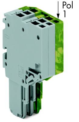 Elektrisches Steckverbindermodul mit grünem Gehäuse, beschriftet mit 'Pol 1', für industrielle Anwendungen.
