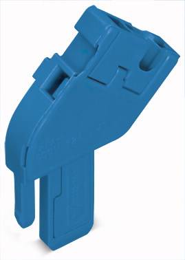 Ein blauer elektrischer Sicherungsautomat in einer abgeschrägten Ansicht, dargestellt vor einem weißen Hintergrund.