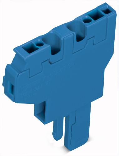 Blauer elektrischer Steckeradapter mit mehreren Anschlussmöglichkeiten, verwendet für Verdrahtung in elektrischen Schaltungen.