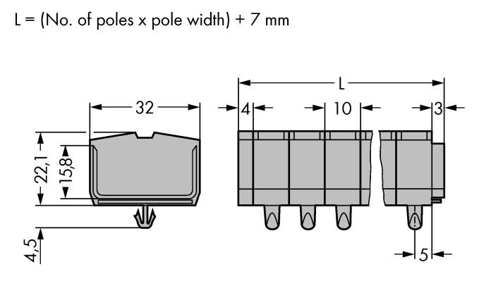 WAGO 264-254 Klemmenleiste 10mm Zugfeder Belegung: L Grau 50St.