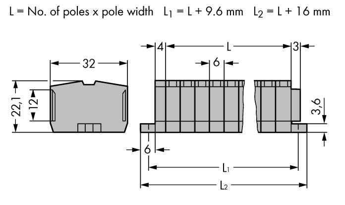 WAGO 264-108 Klemmenleiste 6 mm Zugfeder Belegung: L Grau 50 St.