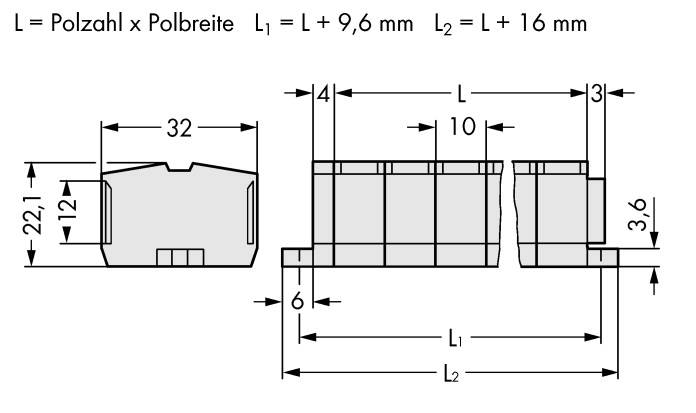 WAGO 264-236 Klemmenleiste 10 mm Zugfeder Belegung: L Grau 50 St.