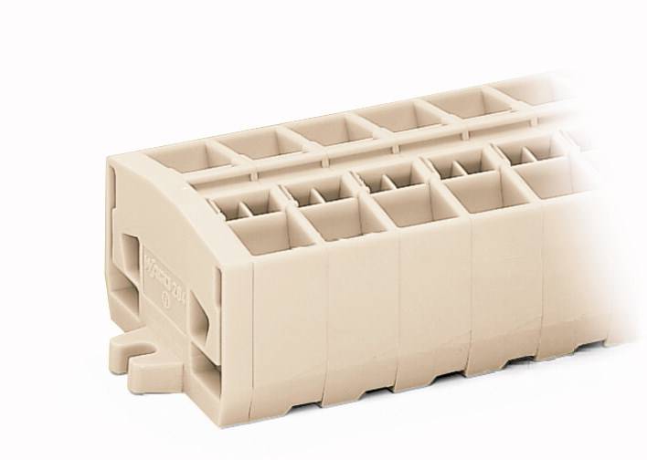 Kunststoffbauteil in Beige mit vielen kleinen Fächern, rechteckige Form, leicht gewölbte Oberseite, möglicherweise für Lagerzwecke.