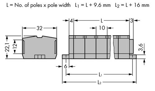 WAGO 264-207 Klemmenleiste 10 mm Zugfeder Belegung: L Grau 50 St.