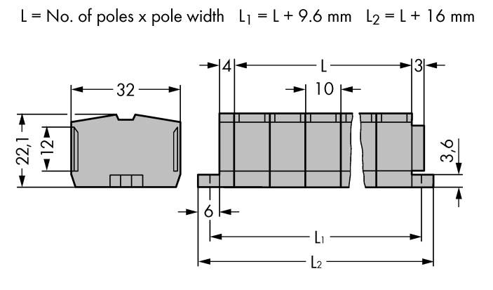 WAGO 264-207 Klemmenleiste 10mm Zugfeder Belegung: L Grau 50St.