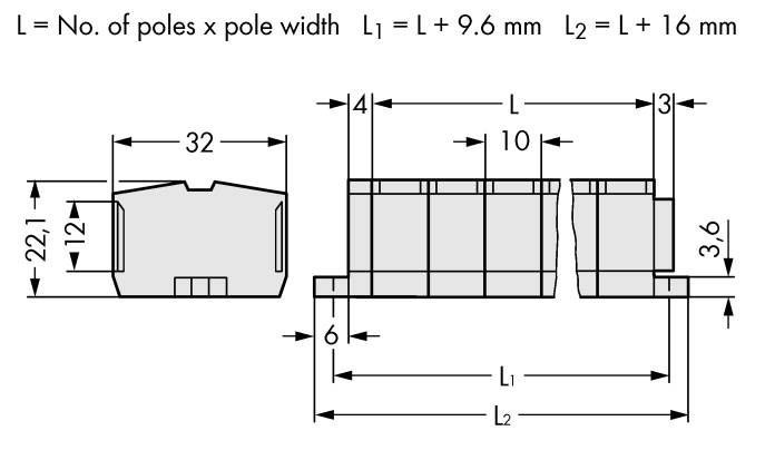 WAGO 264-238 Klemmenleiste 10mm Zugfeder Belegung: L Grau 50St.
