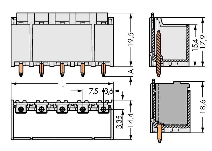 WAGO Stiftgehäuse-Platine 2092 Polzahl Gesamt 4 Rastermaß: 7.50mm 2092-3404/200-000 100St.
