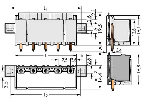 WAGO Stiftgehäuse-Platine 2092 Polzahl Gesamt 5 Rastermaß: 7.50 mm 2092-3405/005-000 100 St.