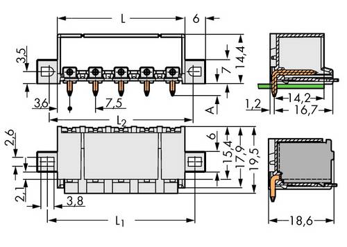 WAGO Stiftgehäuse-Platine 2092 Polzahl Gesamt 2 Rastermaß: 7.50 mm 2092-3422/005-000 100 St.