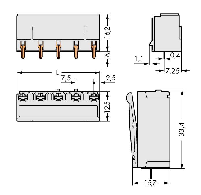 WAGO Buchsengehäuse-Platine 2092 Polzahl Gesamt 2 Rastermaß: 7.50 mm 2092-3302 100 St.