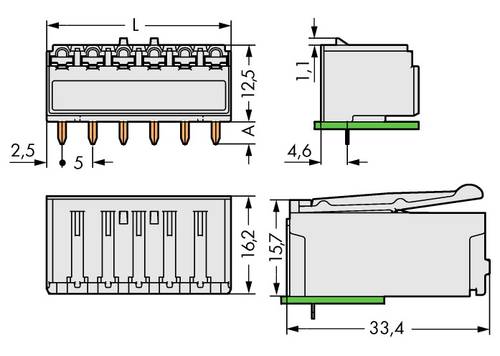 WAGO Buchsengehäuse-Platine 2092 Polzahl Gesamt 5 Rastermaß: 5 mm 2092-1325 100 St.