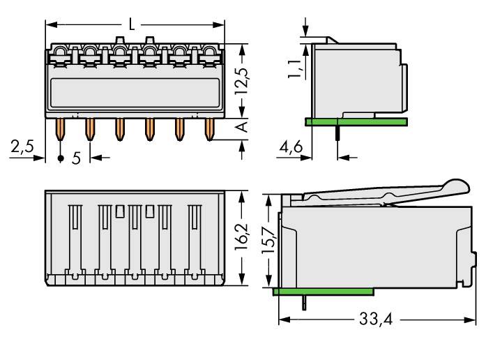 WAGO Buchsengehäuse-Platine 2092 Polzahl Gesamt 2 Rastermaß: 5mm 2092-1322 200St.