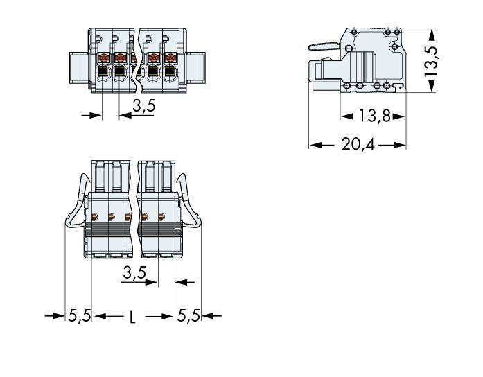 WAGO Buchsengehäuse-Kabel 2734 Polzahl Gesamt 7 Rastermaß: 3.50mm 2734-107/037-000 50St.