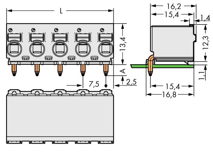 WAGO Buchsengehäuse-Platine 2092 Polzahl Gesamt 5 Rastermaß: 7.50mm 2092-3375 100St.