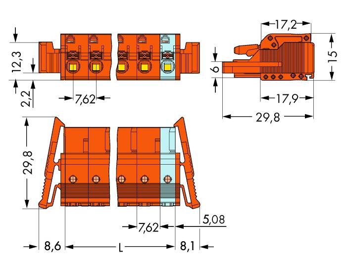 WAGO Buchsengehäuse-Kabel 2231 Polzahl Gesamt 2 Rastermaß: 7.62mm 2231-702/037-000 50St.