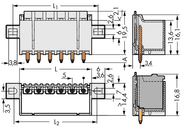 WAGO Stiftgehäuse-Platine 2092 Polzahl Gesamt 5 Rastermaß: 5mm 2092-1405/005-000 100St.